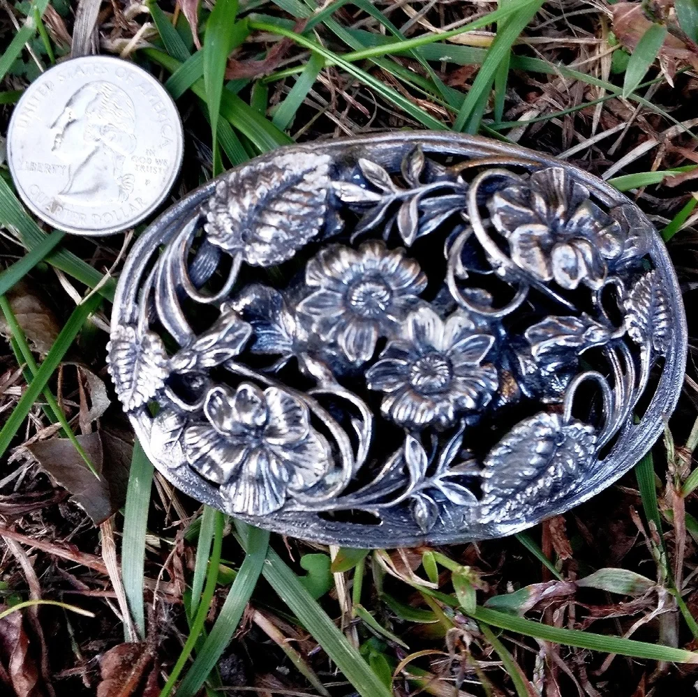 Oversized Vintage Danish 900 Silver Floral Brooch
